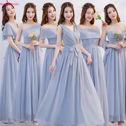Long Pink Simple Bridesmaid Dresses 2023 A-Line Sleeveless Boat Neck Chiffon Dress for Wedding Party Robe Demoiselle D'honneur