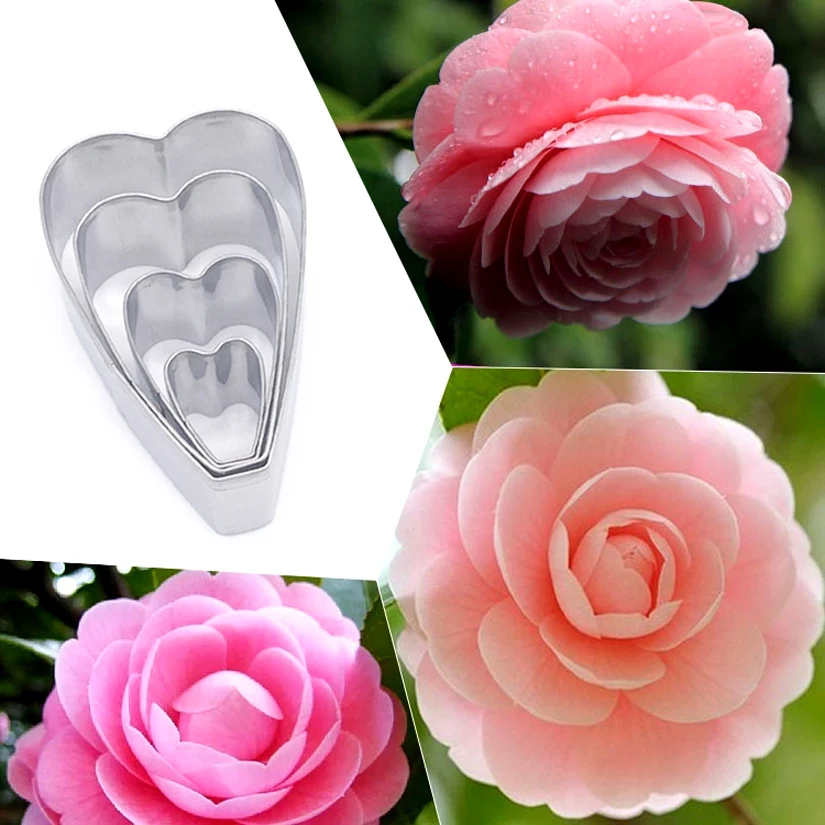 4pcs/set Stainless Steel Camellia Cutters Set Candy Biscuit Cookie Cutters Fondant Cake Decorating Tools