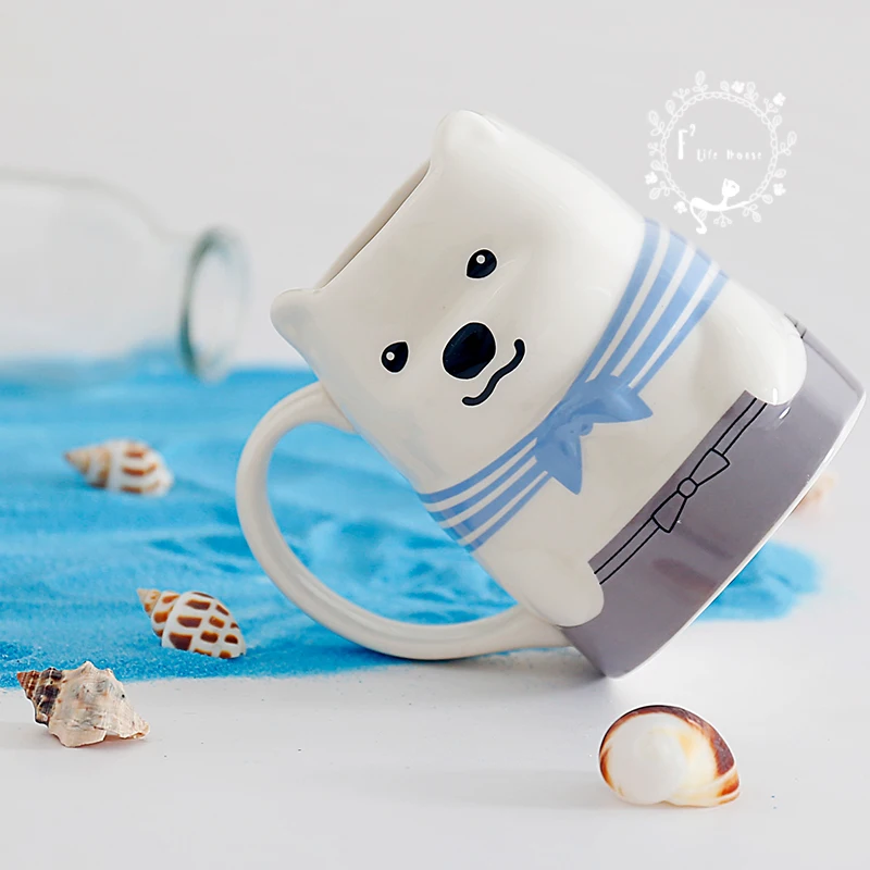 Japanese Navy White Polar Bear Water Cup Creative 3D Ceramic Coffee Mug Fstival Gift Free Shipping