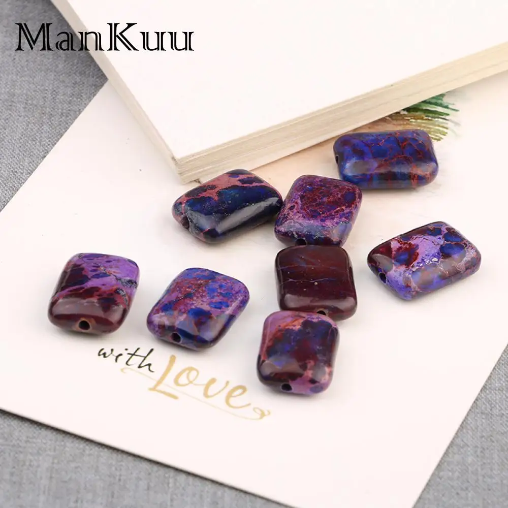 Mankuu 13*18mm Rectangle Dark Purple Blue Sea Sediment Jaspers Loose Natural Stone Beads For DIY Jewelry Making 20pcs/Lot