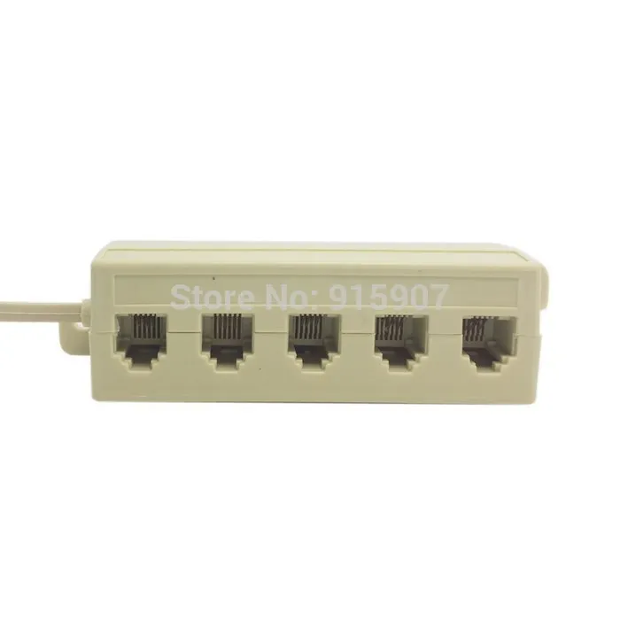 Cablecc CY Beige Color 5 Way Outlet 6P4C RJ11 RJ12 Telephone Phone Modular Jack Line Splitter Adapter  1-in-5-out