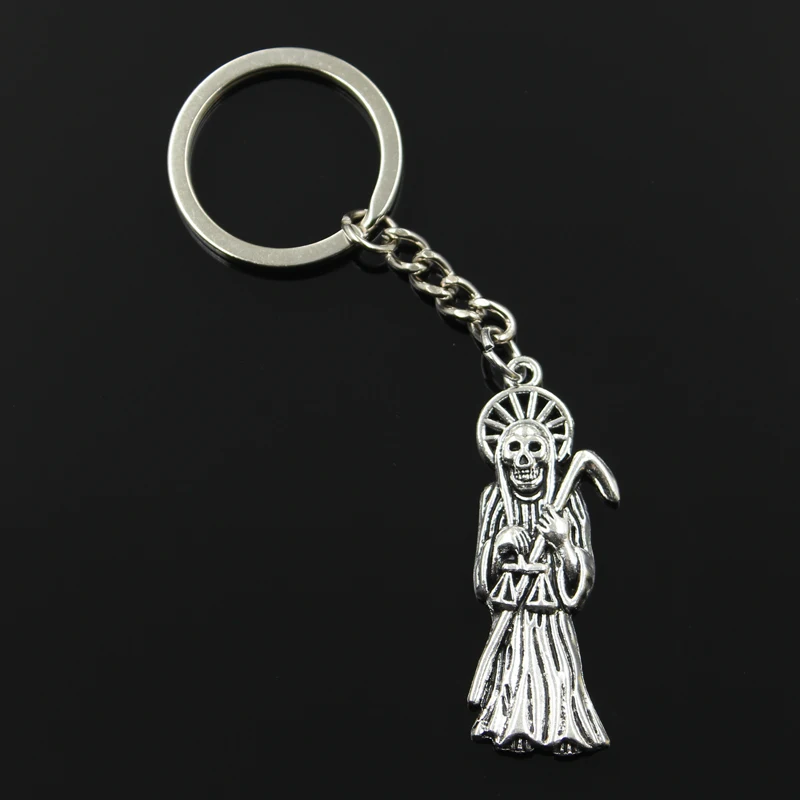 New Fashion Men 30mm Keychain DIY Metal Holder Chain Vintage Grim Reaper Death 51x19mm Silver Color Pendant Gift