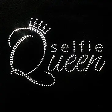 

2pc/lot Crown Selfie Queen hot fix patches appliques iron on rhinestone crystal transfers design for dress shirt