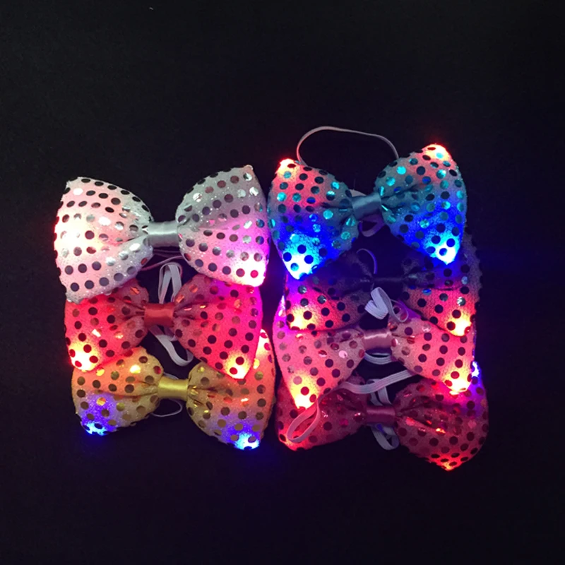 

Free shipping 20pcs Men Woman Sequins LED Neck tie Light Up Bow Tie Blinking Ties Birthday Wedding Christmas Party Supplies