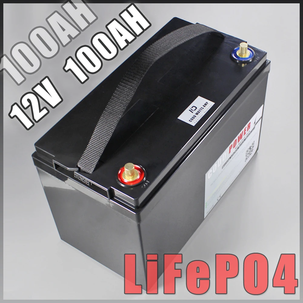 12V 100AH lifepo4 battery With bms 10A Charger camping backup power inverter RV boat inverter light Solar