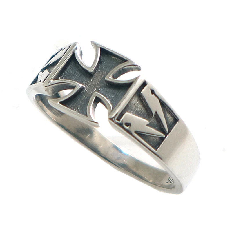 Unisex S925 Silver Cool Lightning Cross Biker Ring Newest