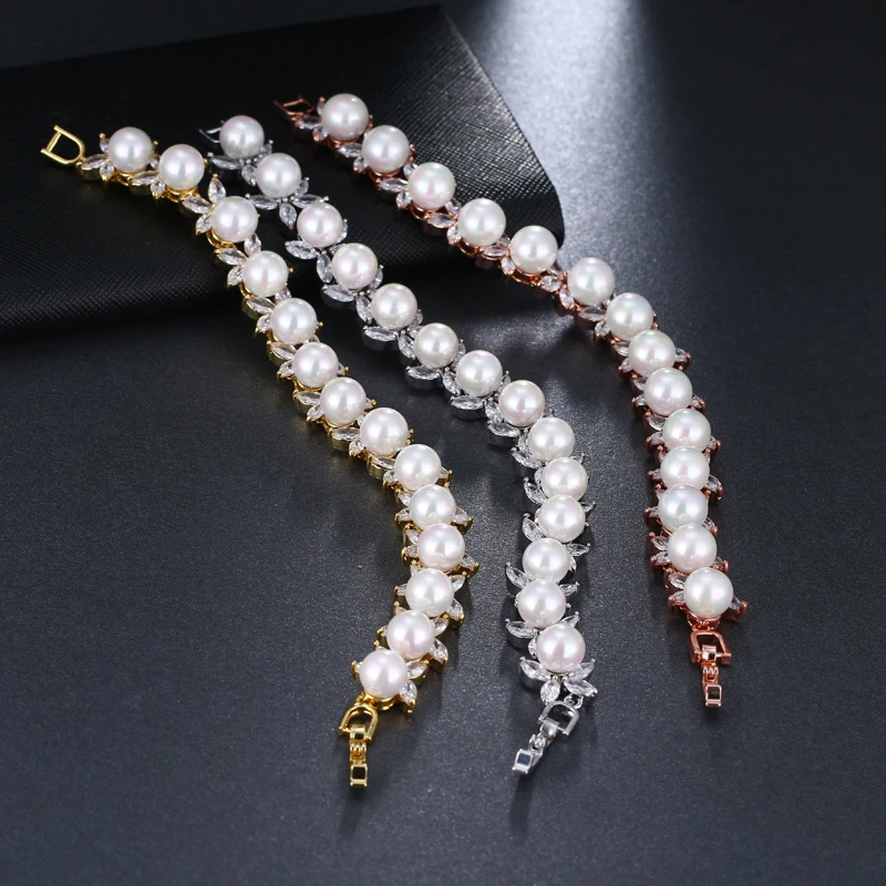 EMMAYA Round Imitation Pearl Unique AAA CZ Bracelet Sets For Women Elegant Jewelry Friendship Bracelets