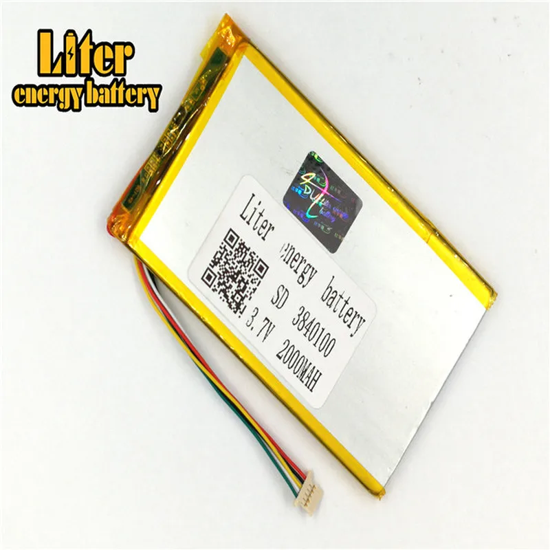 1.0MM 5pin connector 3840100 3.7V 2000mah Lithium Polymer Battery for tablet pc 7 inch MP3 MP4 MP5 Battery