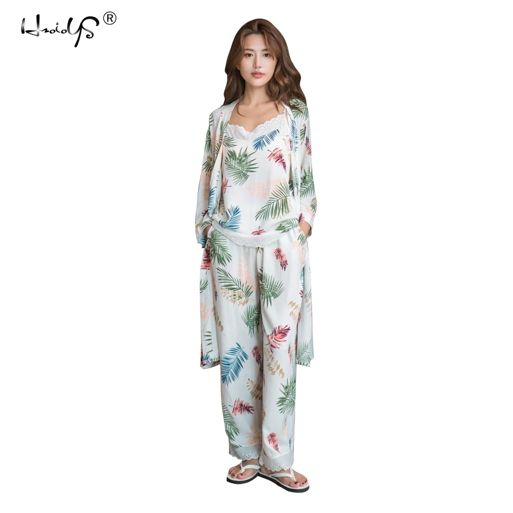 

New Arrival Spring and Summer Women's Pajama Set 3 piece Home Clothes Sleep Set Long Pants Set Female Pajamas Cotton Home Suit