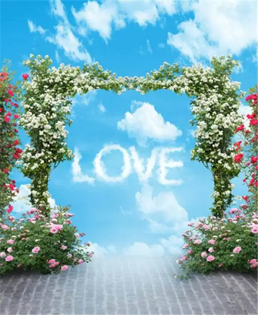 10x10FT Flowers Garland Door Clouds Love Sky Wedding Ceremony Photo Studio Backdrops Backgrounds Vinyl 3x3m Express Shipping