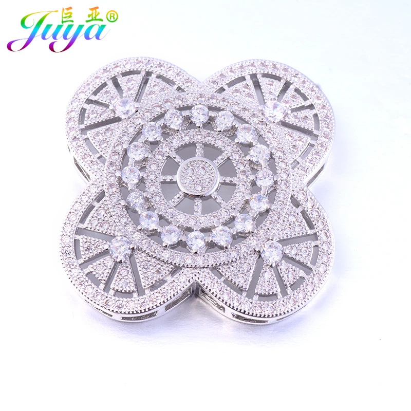 Pearls Jewelry Findings Pave Zircon Floating Flower Connector Pendant Accessories For Women Natural Stone Pearls Necklace Making