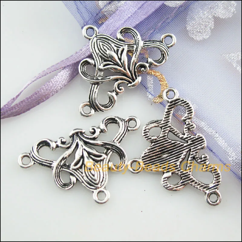 20 New Connectors Triangle Flower Tibetan Silver Color Charms 20x31mm