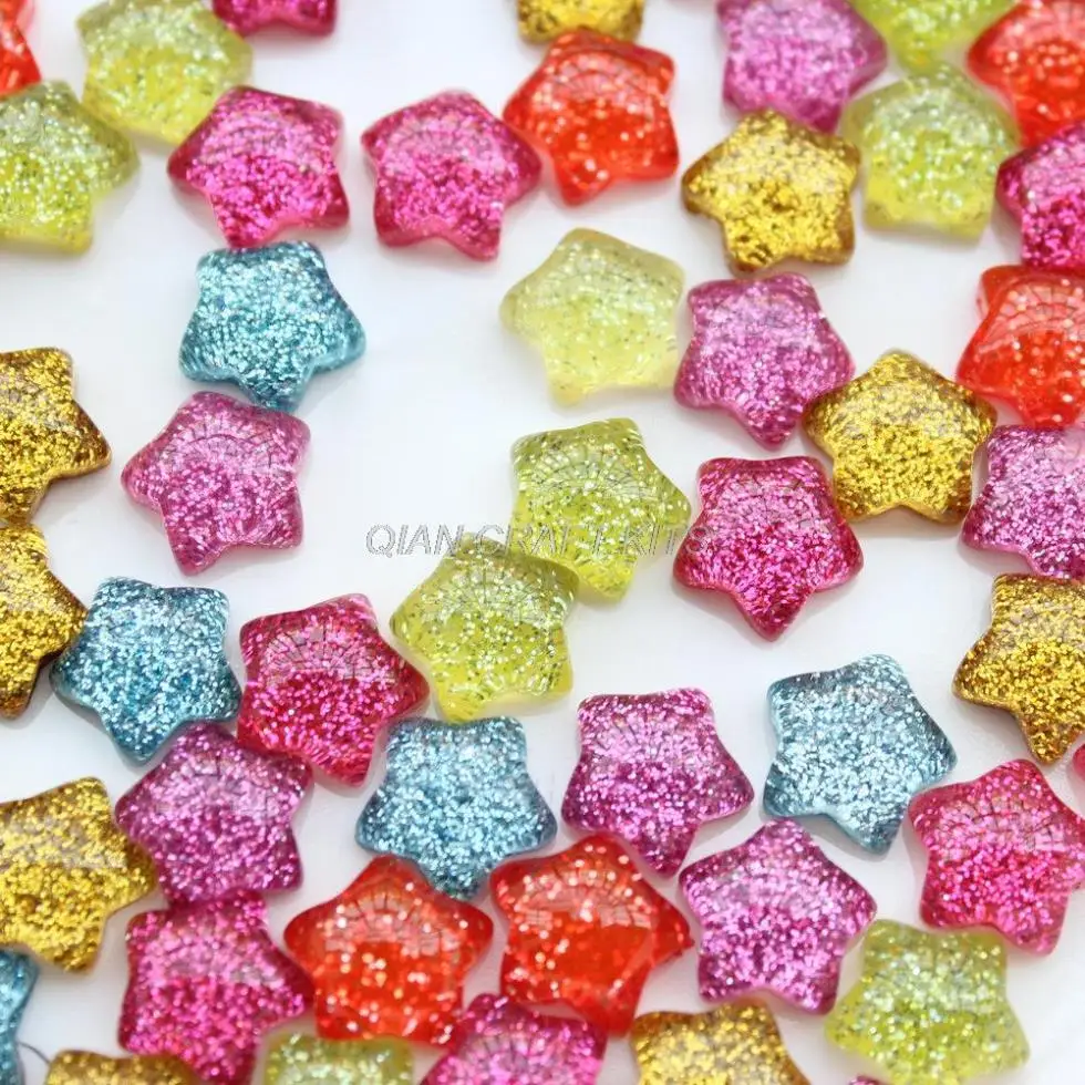 30 Pcs Bintang Glitter Cabochons Warna-warni Resin Bintang Taksi Decoden, Pipih Kawaii Dekorasi Potongan 15 Mm