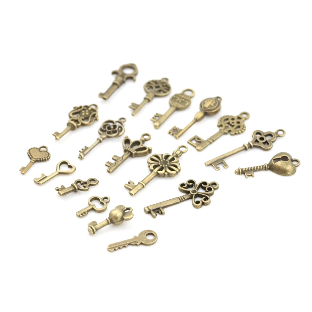 18pcs/sets Diy Craft Gifts Bronze Charms Skeleton Keys Lot Antique Vintage Old Look Necklace Pendant DIY Bracelet Necklace