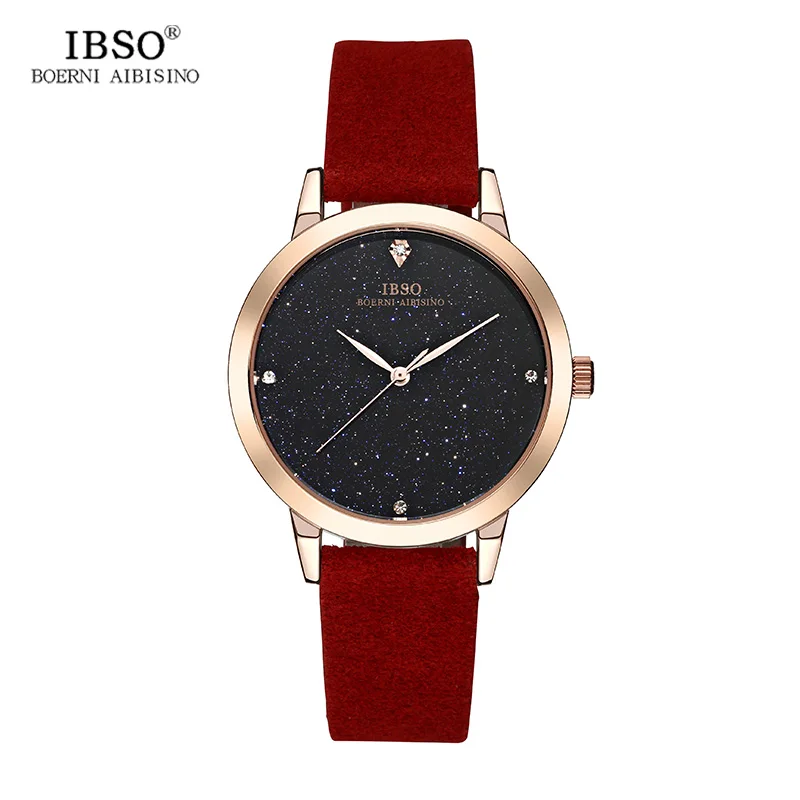 IBSO New Brand Fashion Starry Sky Women Watches 2018 Genuine Leather Strap Quartz Watch Women Casual Galaxy Ladies Watch