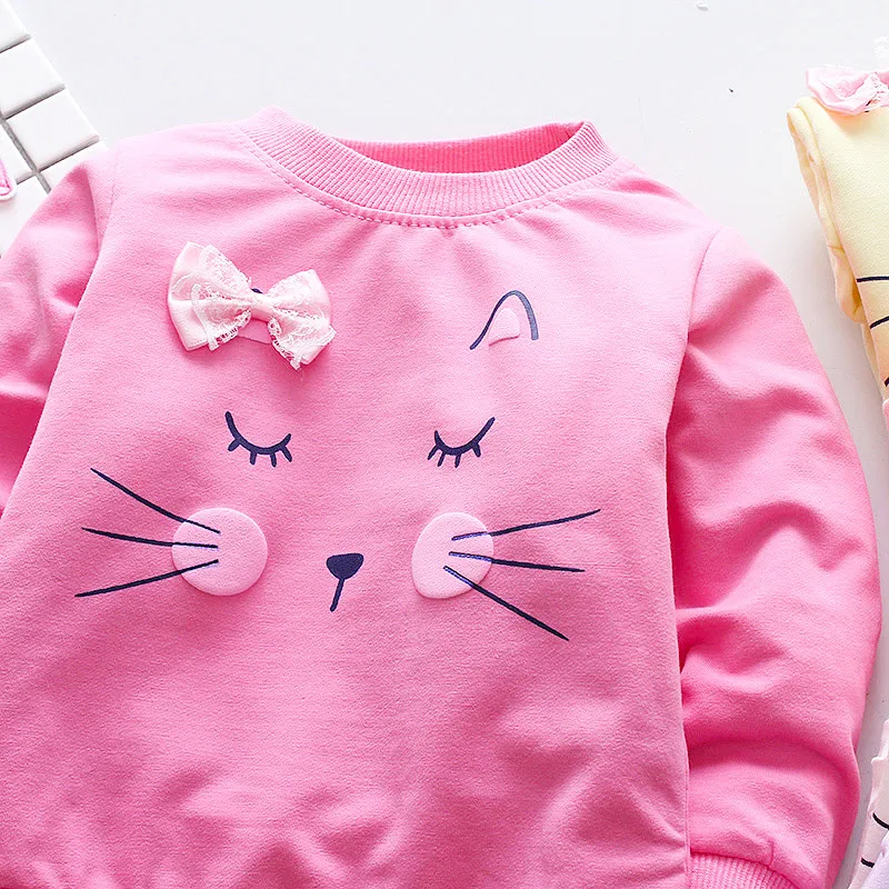 Fanfiluca 2018 Brand New Girls T-Shirts Long Sleeve Girl Autumn Cat Tees Shirts Casual Tops Clothes Children Outwear Outfits