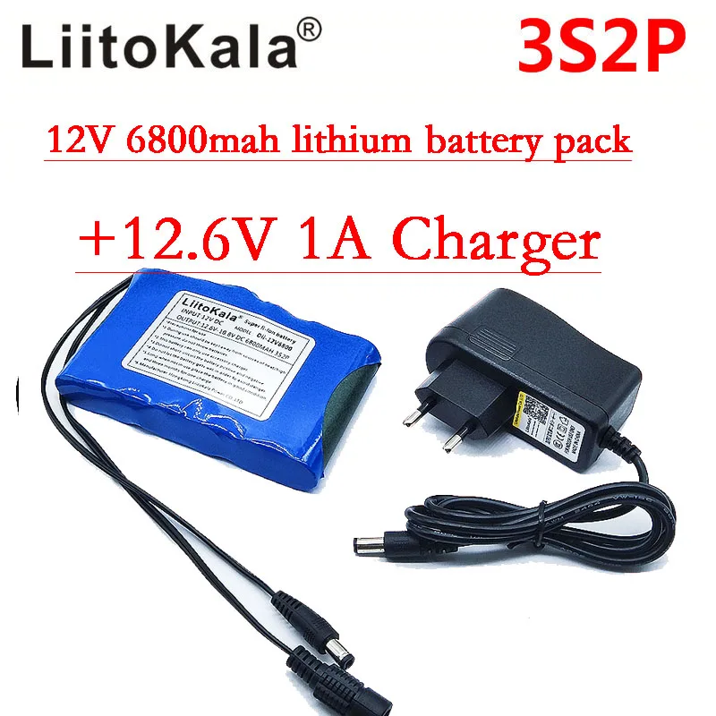Liitokala przenośny Super akumulator akumulator litowo-jonowy pojemność DC 12V 12.6v 6800mah bateria CCTV Cam Monitor — zdjęcie 4