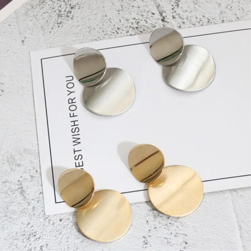 Geometric Metal Pendant Earring Gold Silver Color Statement Circle Punk Dangle Earring Women Personality Jewelry 2136
