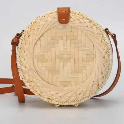 Borsa di vimini fatta a mano dell\'isola di Bali borsa di paglia rotonda in Rattan da donna borsa di paglia con fibbia quadrata borsa a tracolla