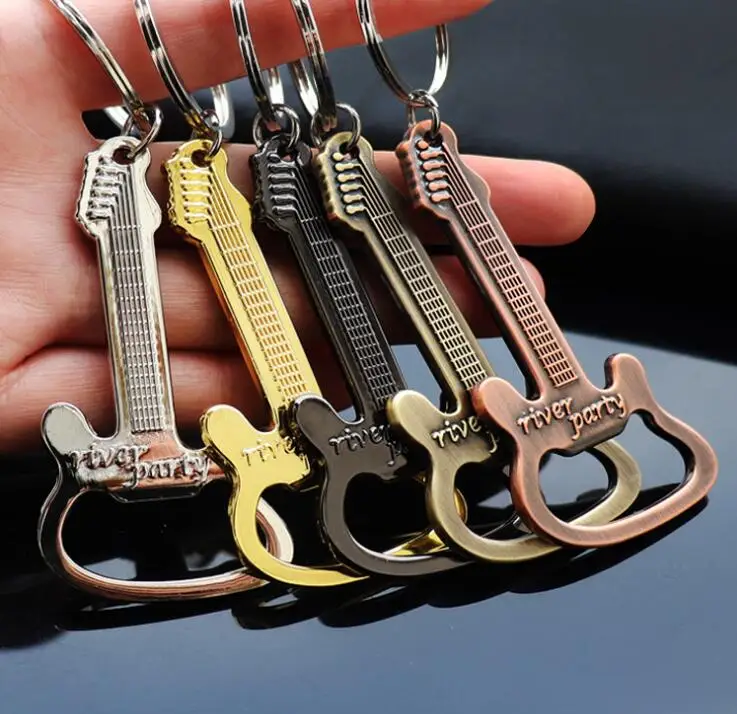 200pcs Innovative Retro Guitar Opener Metal Keychain Creative Music Bar Keychain Gastropub Practical Gifts Pendant 3color gifts