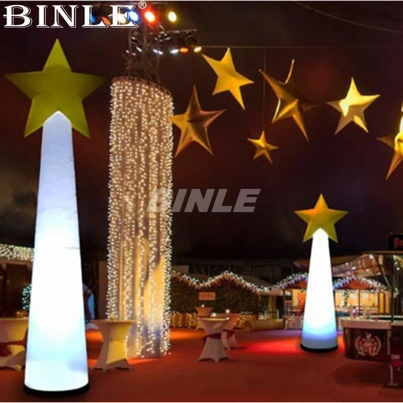 Competitive price 5m giant inflatable led pillar with star for hall decoration