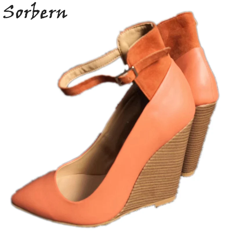 Sorbern Wedge Heel Pumps Women Ankle Strap Pointed Toe Womens Shoes Heels Designer Shoes Women Luxury 2019 Custom Colors