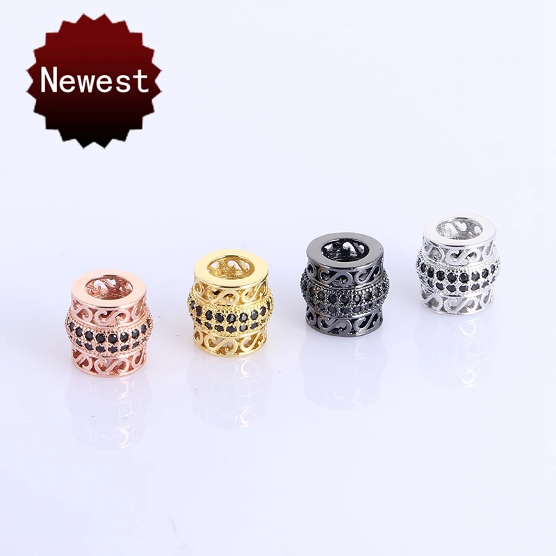 Wholesale micro pave Black CZ Rhinestone 4 Colors Big Hole Vintage Copper beaded beads For DIY jewelry making supplies joyas