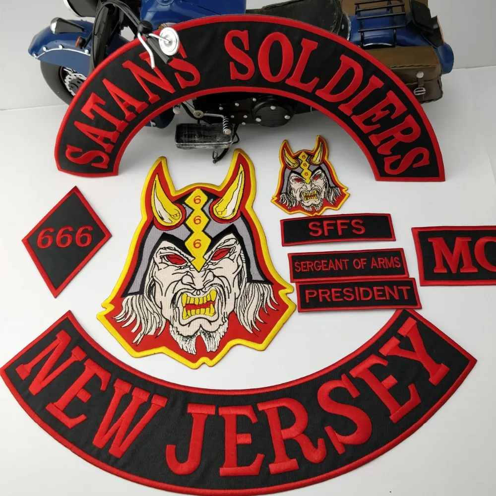 SATANS SOLDIERS NEW JERSEY motocykl haft żelazko na niestandardowej naszywce 38cm duża aplikacja odzieżowa