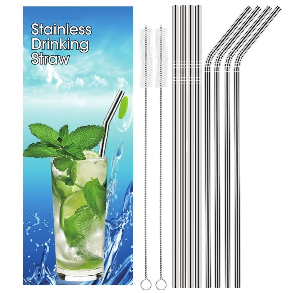 S/8 Stainless Steel Straws Ultra Long 10.5 Inch Drinking Metal Straws For Tumblers  Cold Beverage(4 Straight|4 Bent|2 Brushes)