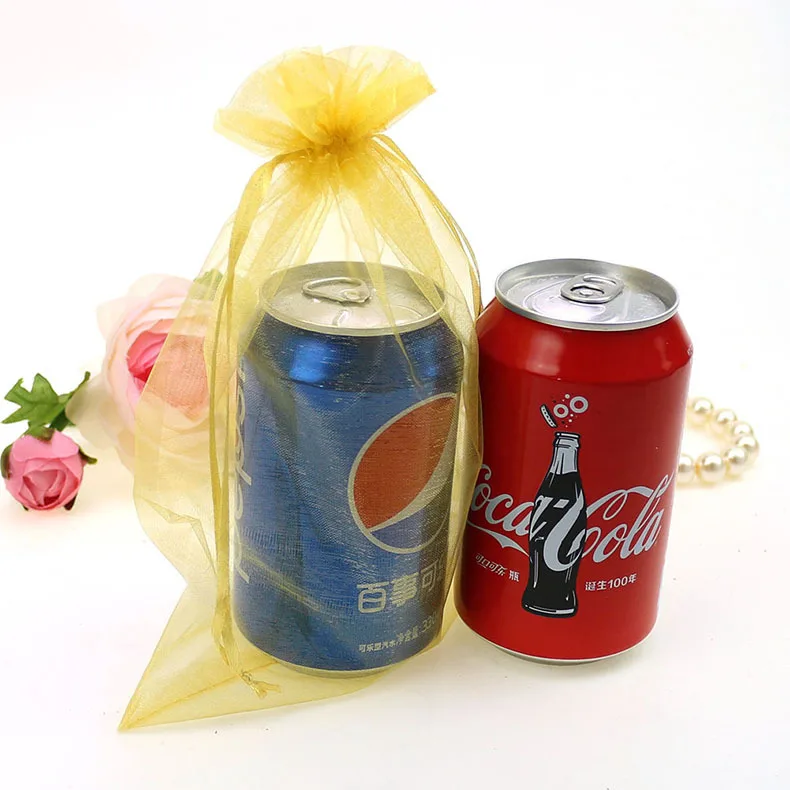 17x23cm Gold Drawable Organza Jewelry Bags Jewelry Packaging Bags And Tea Storage Bags Organza Sachet 100pcs/lot Wholesale