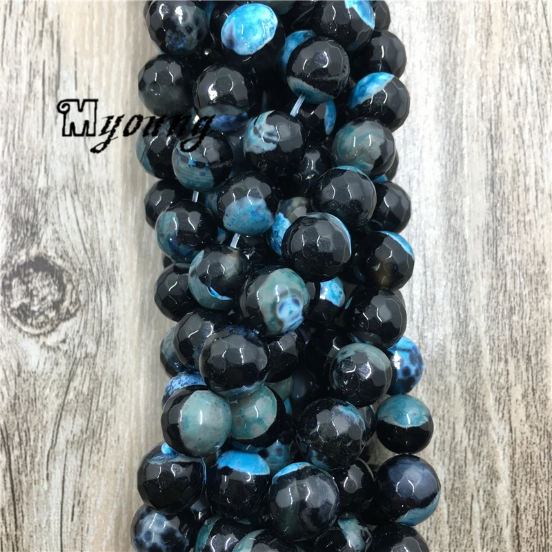 5Strands Black And Blue Fire Agates Beads, Round Faceted Agates Beads, Wholesale Jewelry Findings, MY1628