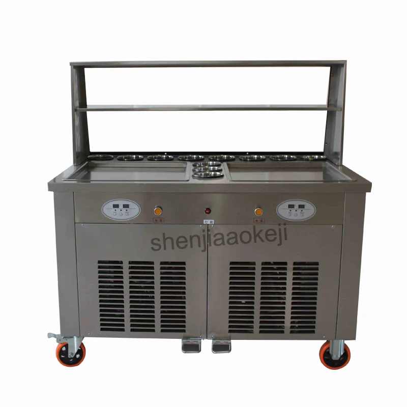 Machine à crème glacée frite commerciale 220v 2800w, machine à yaourt, Double Pots, faisant des rouleaux de crème glacée, 1 pièce