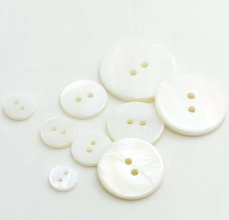 50pcs/lot 9mm/10mm/11mm/12mm/15mm/18mm/20mm/23mm fashion natural White mother pearl shell button 2 holes flat shirt button