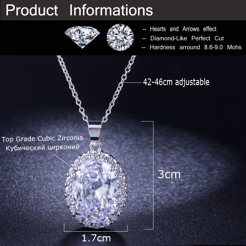 CWWZircons Gorgeous Big Round Cubic Zirconia Crystal Pendant Necklace For Women Fashion Brand Silver Color CZ Jewelry Gift CP016