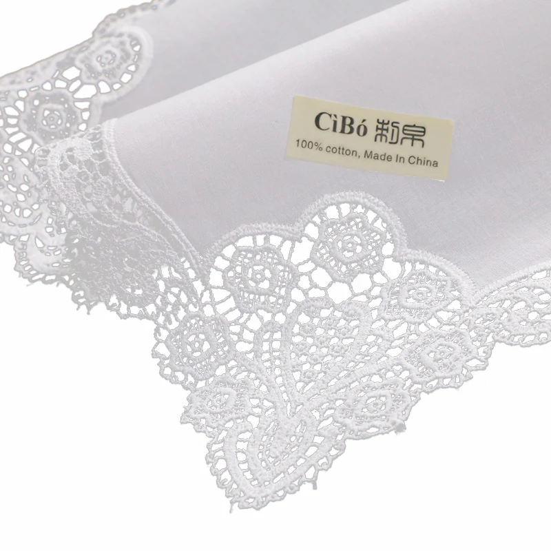 A005: White premium cotton lace handkerchiefs  crochet hankies for women/ladies wedding gift