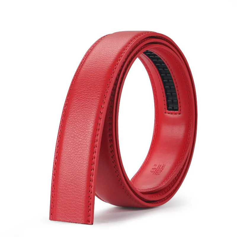 Cetiri geniune cinto de couro masculino vermelho sem fivela cintos automáticos corpo caber catraca cinto ceinture homme automatique 120cm