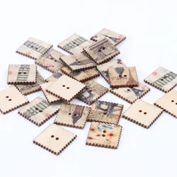 20mm 30pcs Mix Cityscape Painted Postage Stamp Pattern Wooden Buttons 2 Holes Handmade Sewing Scrapbooking Crafts DIY