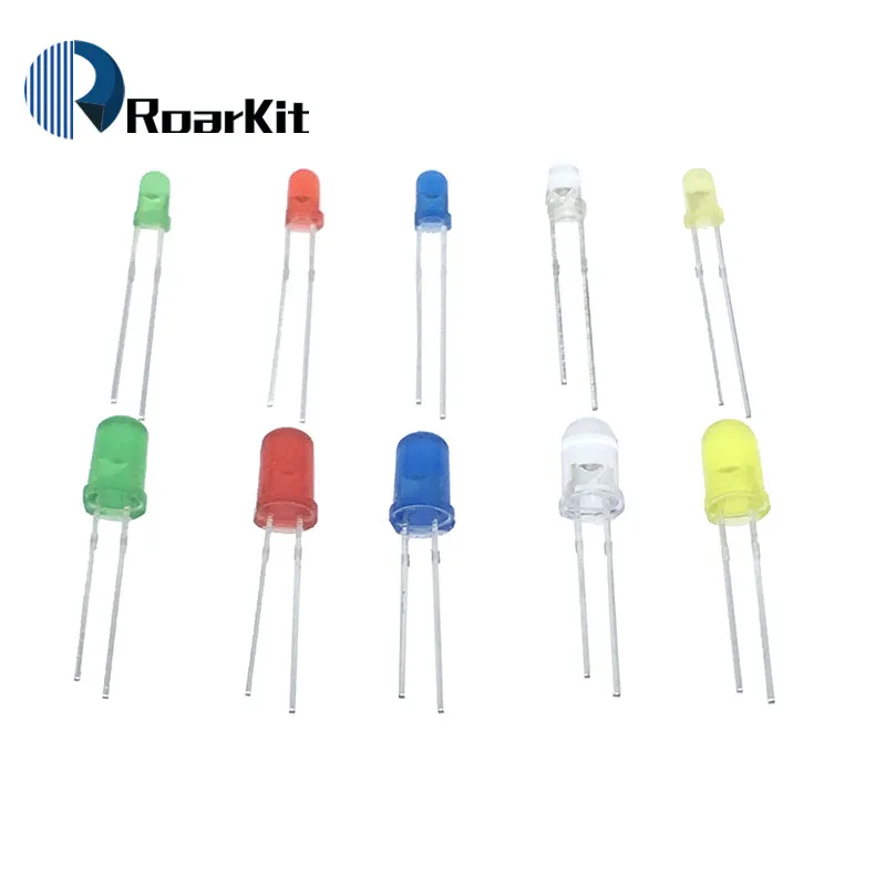 200PCS 3MM 5MM Led Kit With Box Mixed Color Red Green Yellow Blue White Light Emitting Diode Assortment 5x100pcs=500Pcs F3 F5