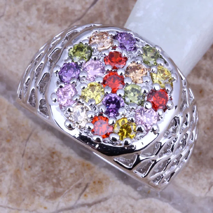 Dazzling Multicolor Red Garnet Silver Plated  Ring Size 6 / 7 / 8 / 9 R0251
