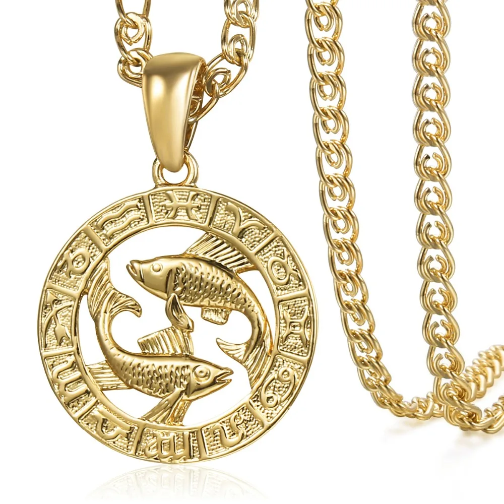 Hot Pisces Zodiac Sign Necklaces 585 Rose Gold Color Pendant Necklace Male Jewelry Gifts GP286