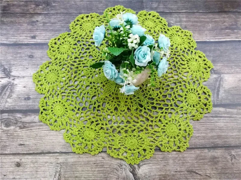 40CM Round Pastoral Green Cotton Fabric Flowers Crochet Placemat Tea Cup Table Cloth Coaster Christmas Wedding Banquet Decor Pad