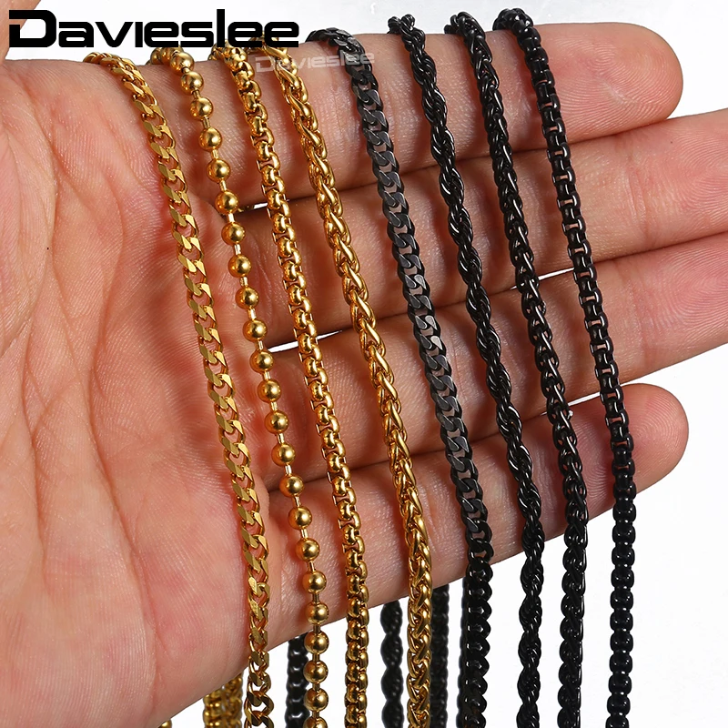 Mens Necklace 24inch 7pcs/Set Dropshipping Jewelry Black Gold Silver Color Stainless Steel Chains Necklaces for Men Women LKNN3A