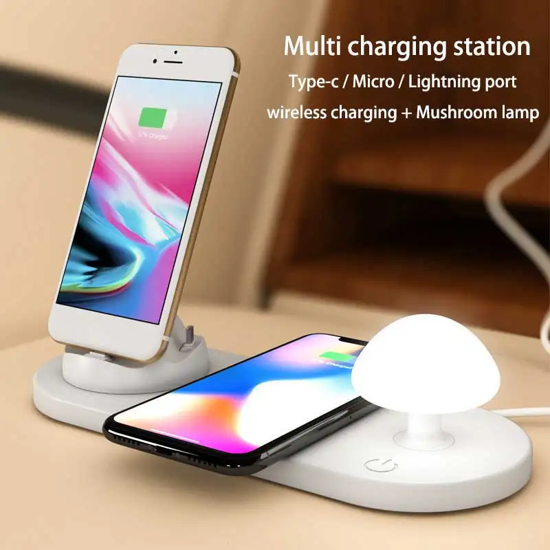 Multi wireless charging station for samsung iphone quick charger for huawei lg type-c micro port charging dock with led light