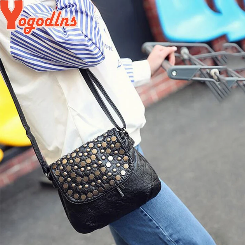 Yogodlns Fashion Black Enveljavascope Women Clutch Rivet Girls Leather Party Purse Small Shoulder Handbag Evening Messenger Bags