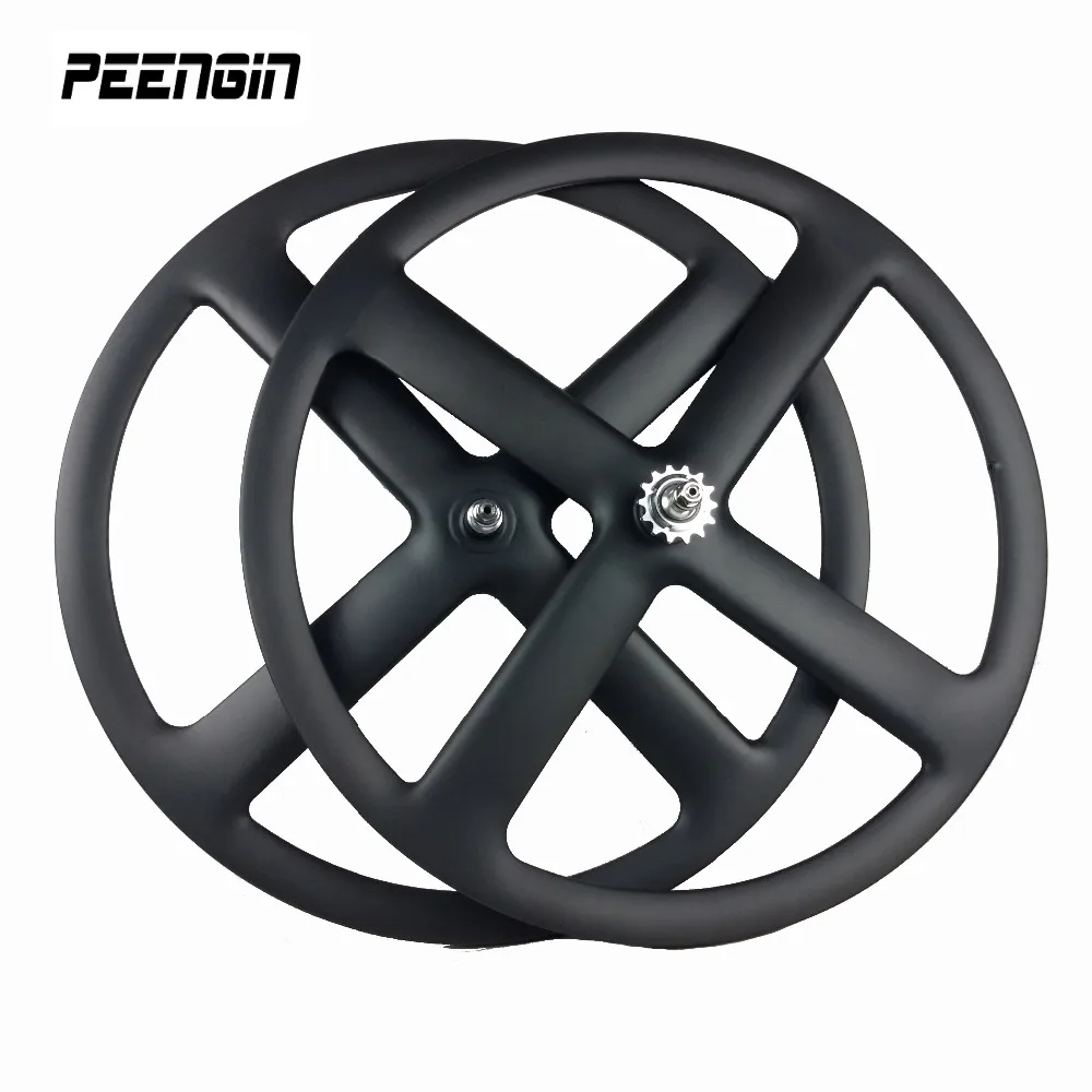 

2021 Latest Chinese Top Carbon Road/Track Fixed Gear Bike 4 Four Spoke Wheel 23x37mm Depth Tubular/Clincher Front/Rear Wheelset