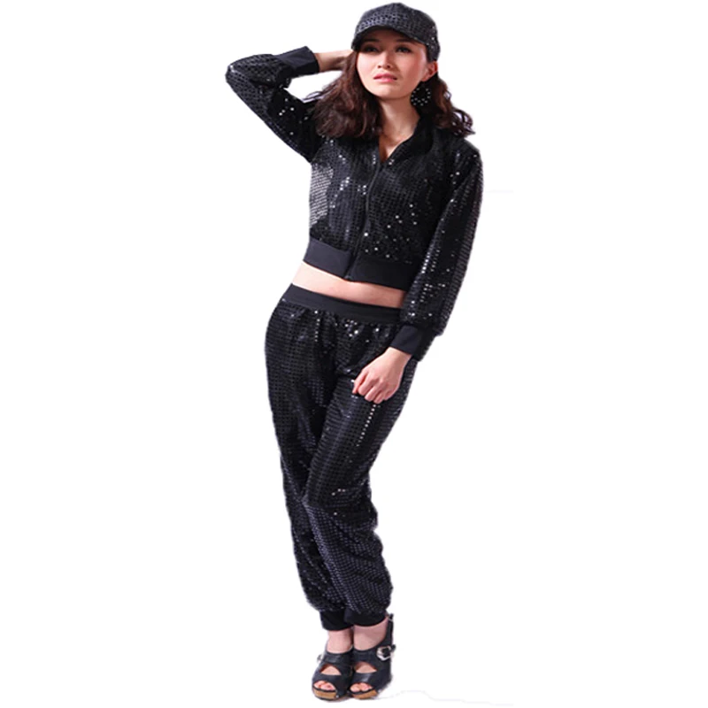 SONGYUEXIA Adult Jazz Hiphop Modern Dance Wear Paillette Stage Performance Clothing woman sequins Cheerleading dance costuems