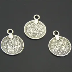 30PCS  Silver Color Coin Shaped Round Charms Carved Figure Charms Pendants DIY Necklace Jewelry Making A2248