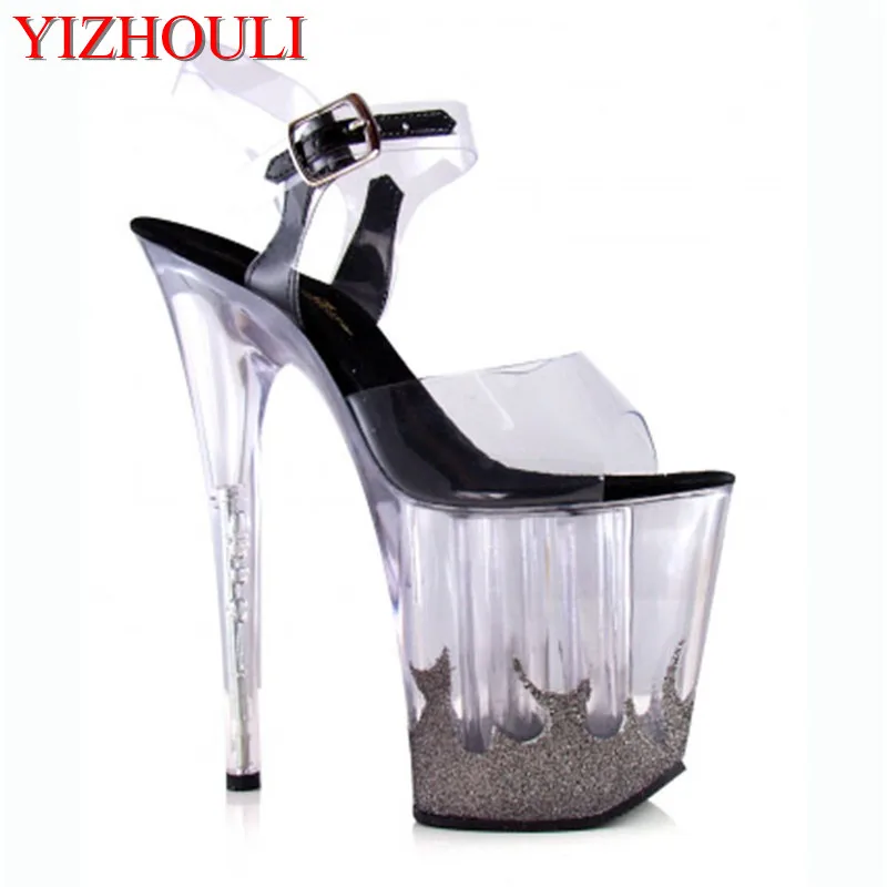 

20cm women summer sexy crystal star dinner party formal dress shoes 8 inch high heels platform flame sandals shoes