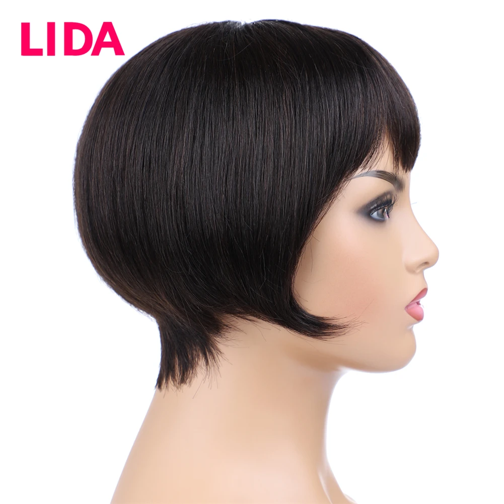 Lida Short Brazilian Human Hair BOBO Wig 8 inch Machine Made Non-Remy Average Size Straight Human Hair Wig All Colors Available