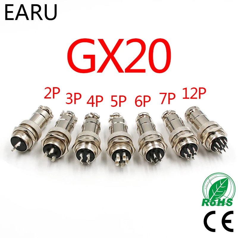 1Set GX20 Aviation Connector Plug Socket Circular Connector 2 3 4 5 6 7 8 9 10 12 13 14 15 Pin M19 19mm Cable Wire Male Female